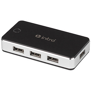 Intro 7 port USB hub+power adapter, black (40)