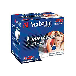 Verbatim CD-R 700mb, 52x, Slim (20) Printable (20/200/8000)