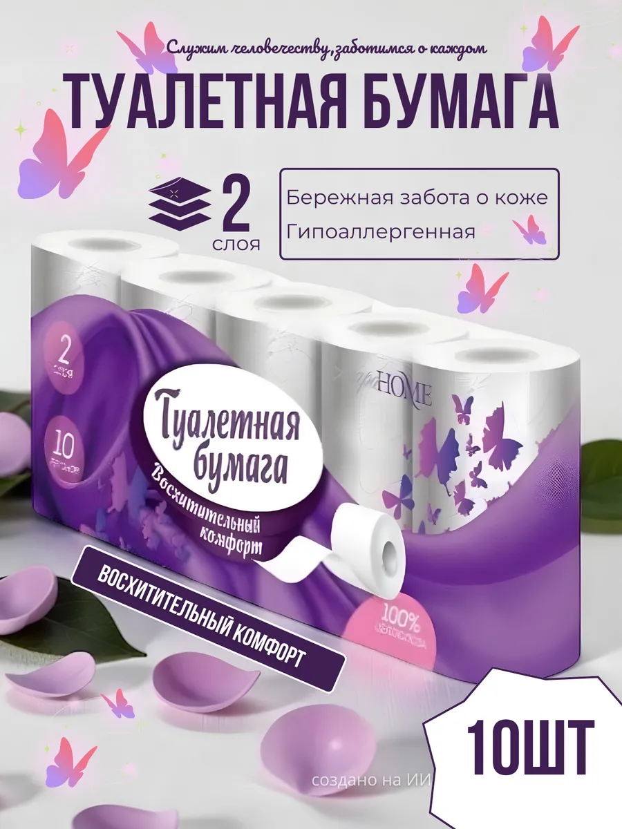 Туалетная бумага ЭлараHome  белая, 2-х сл., 10 рулонов (40м)