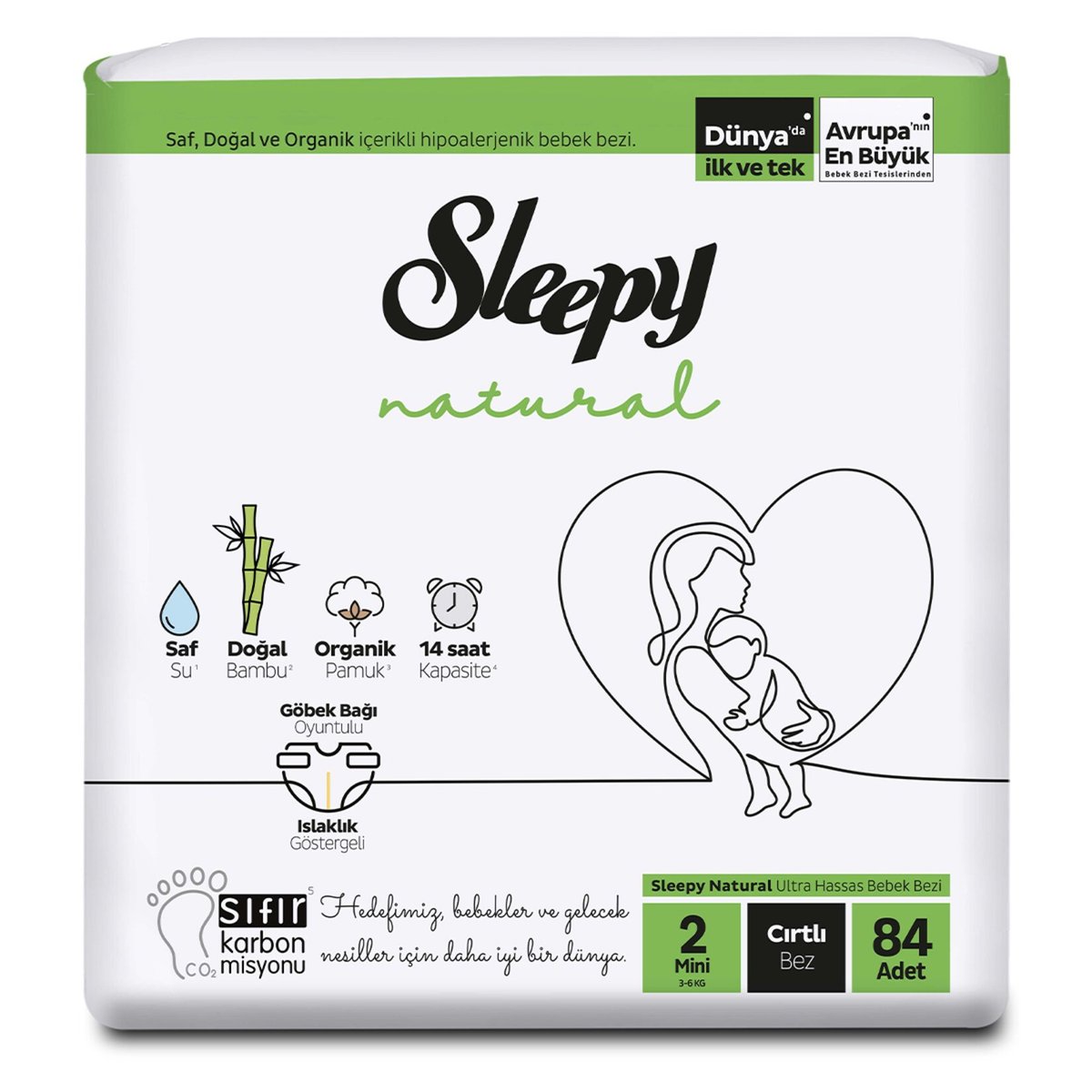 Подгузники для детей Sleepy Слипи Натурал Double Jumbo Pack Mini-84 р.2 (3-6кг.)*1/4