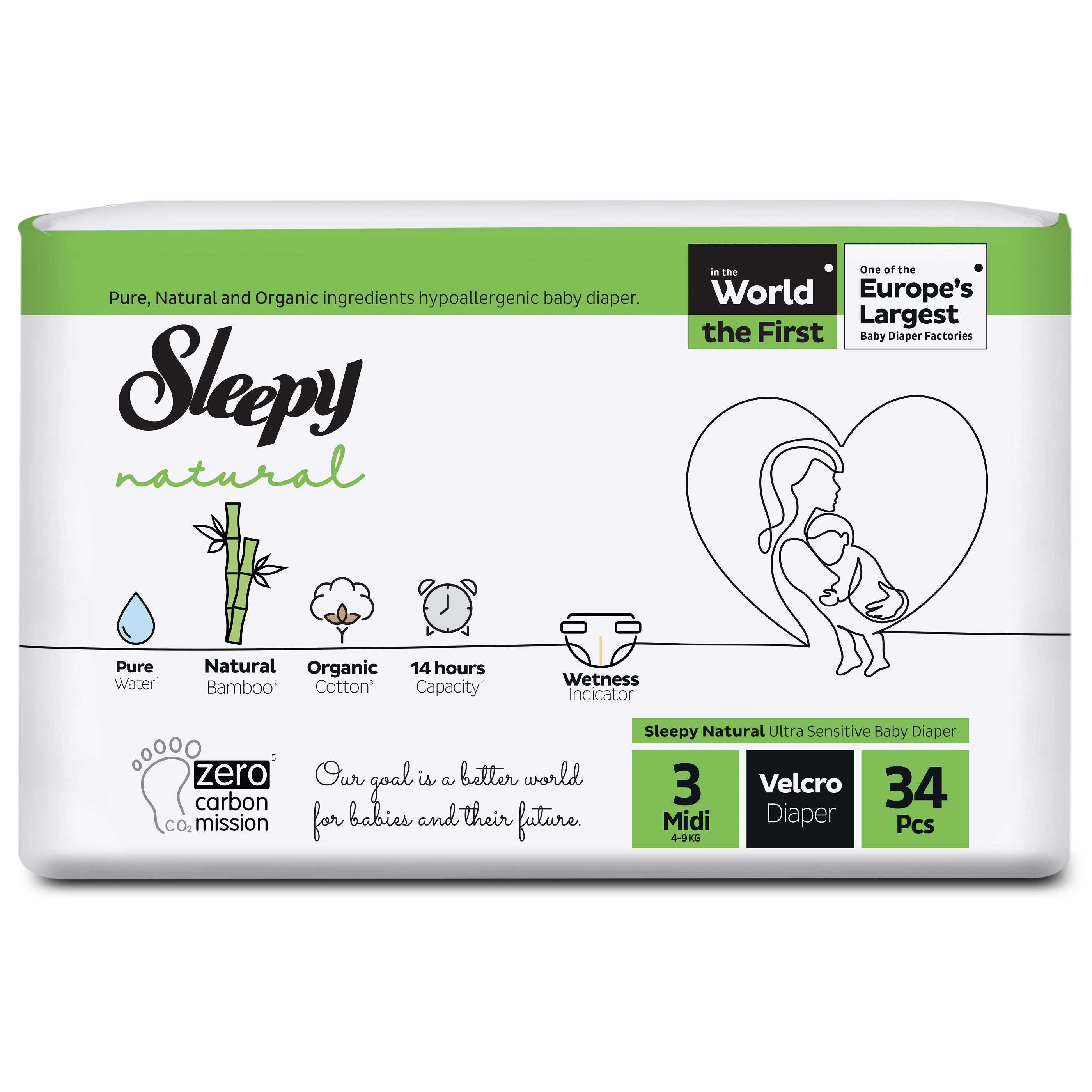 Подгузники для детей Sleepy Слипи Натурал Double Jumbo Midi-68 р.3 (4-9кг.)*1/4