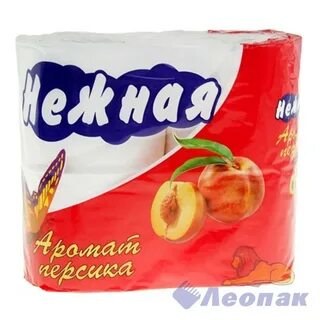Туалетная бумага Нежная 4 рулона 2 слоя Арома Персик