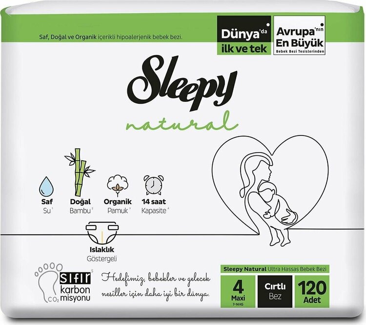 Подгузники для детей Sleepy Слипи Натурал Double Jumbo Pack Maxi-60 р.4 (7-14кг.)*1/4