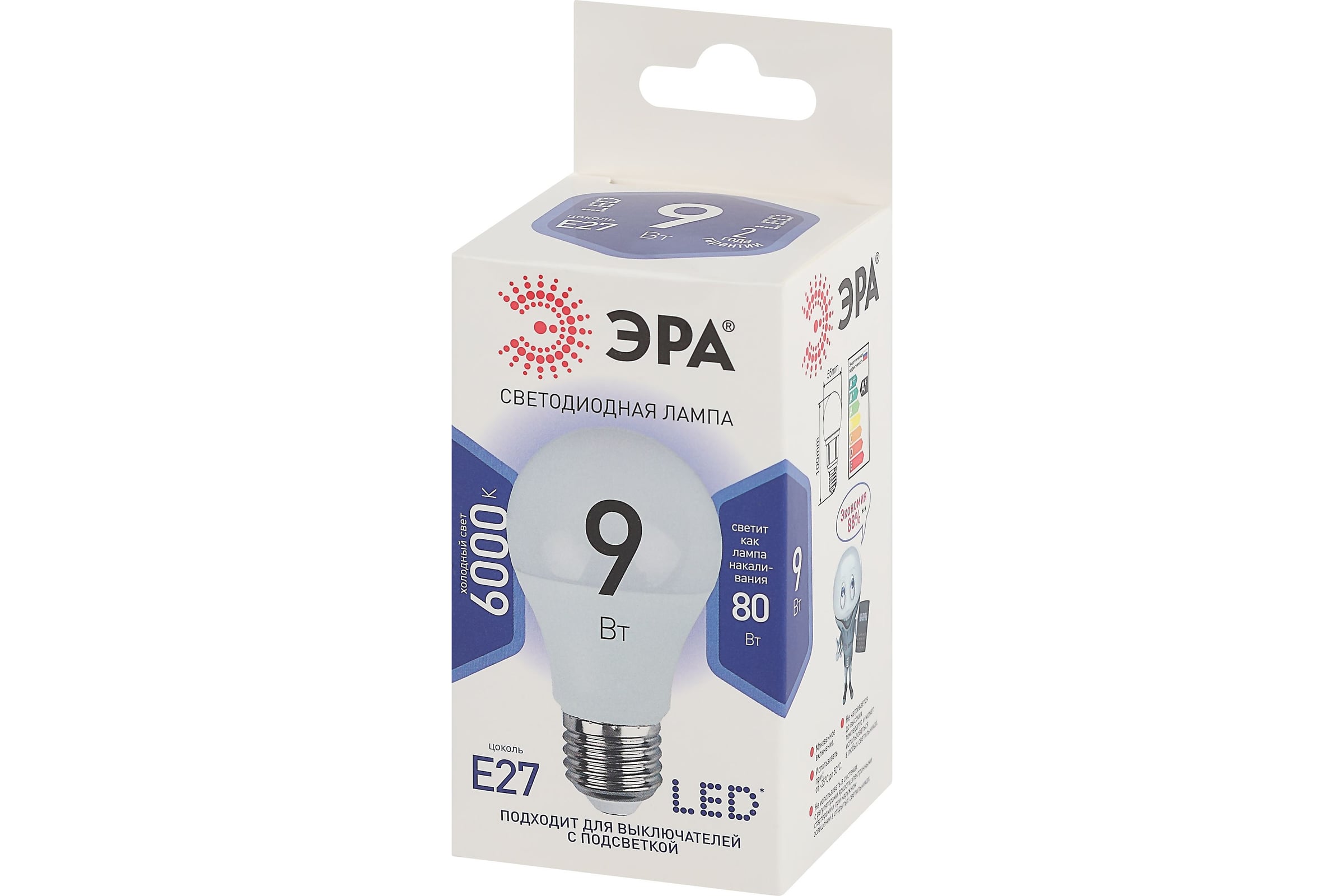 Лампа светодиодная ЭРА STD LED A60-9W-860-E27 9Вт груша холодный дневной свет Е27