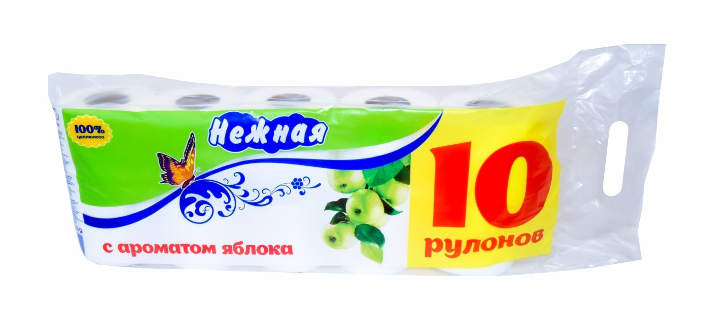 Туалетная бумага Нежная 10 рулонов 2 слоя Яблоко — фото 2