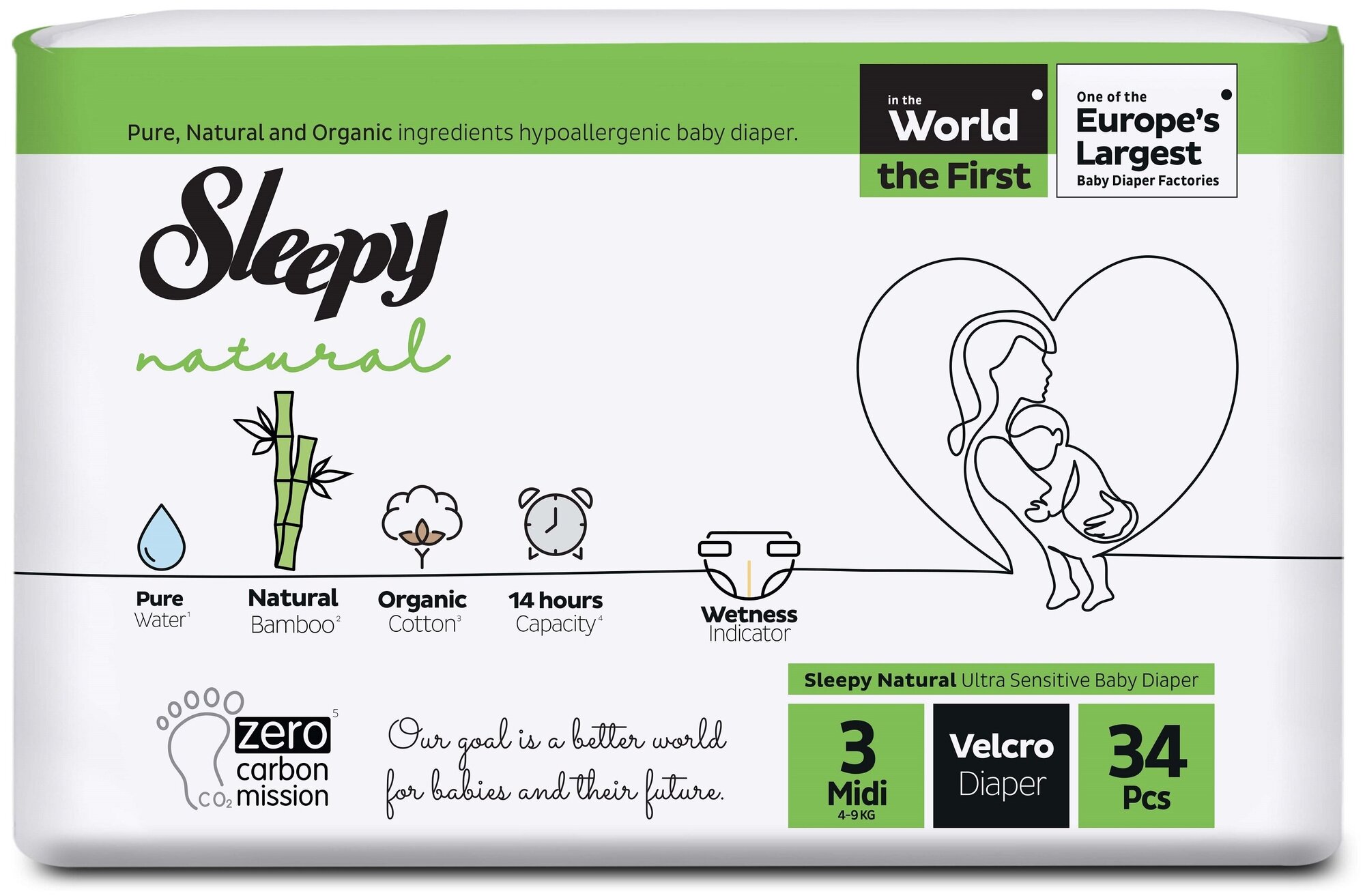 Подгузники для детей Sleepy Слипи Натурал Double Jumbo Pack Midi-68 р.3 (4-9кг.)*1/4