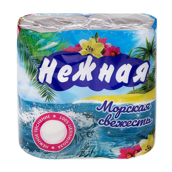 Туалетная бумага Нежная 4 рулона 2 слоя Арома Морская свежесть