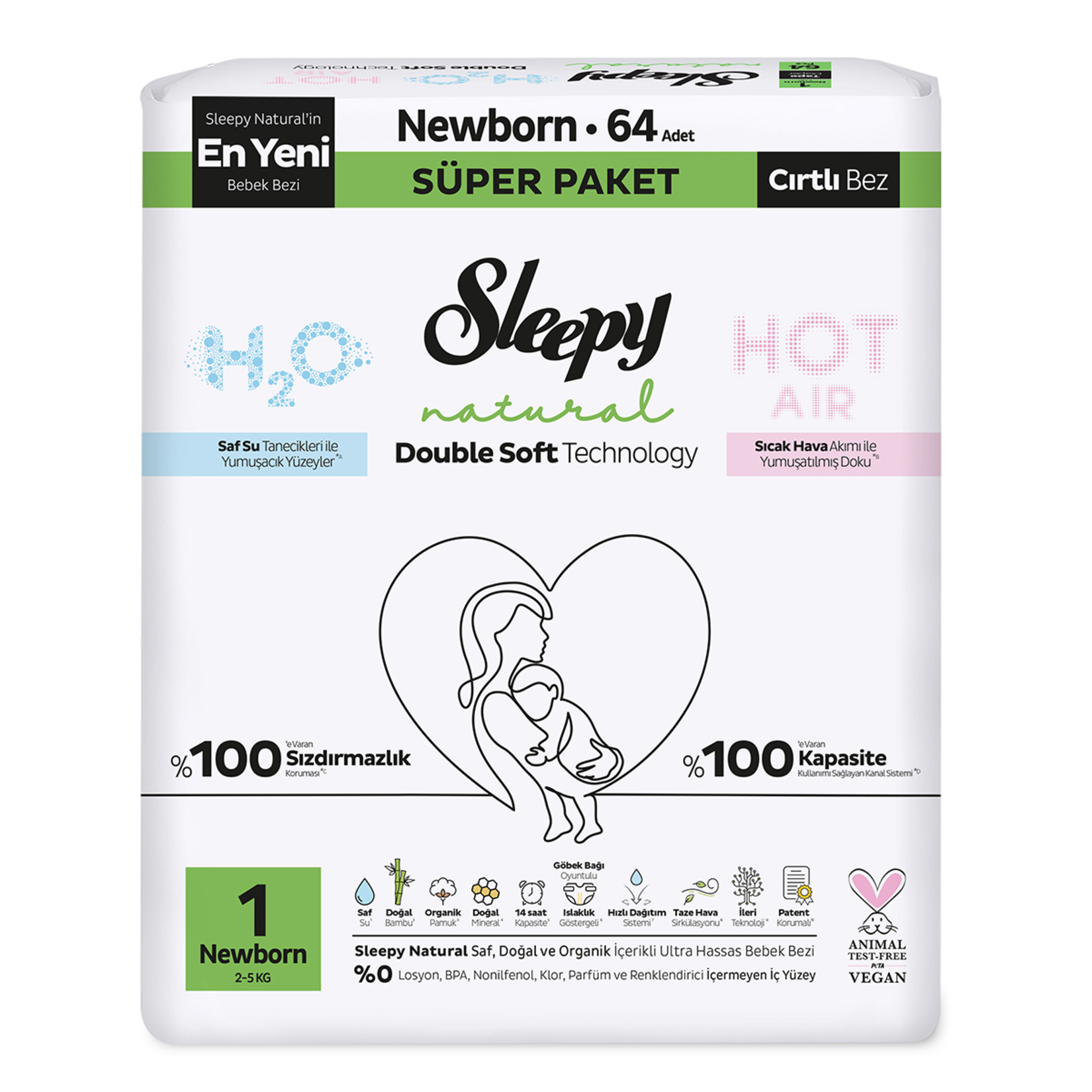 Подгузники для детей Sleepy Слипи Натурал Double Jumbo Pack Newborn-80 р.1 (2-5кг.)*1/4