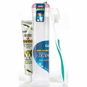 CLIO Дорожный набор (Sens-R зубная щетка с ант. щетиной и Clio MASTIC+М зуб.паста 50 г) в пластиковой тубе /48